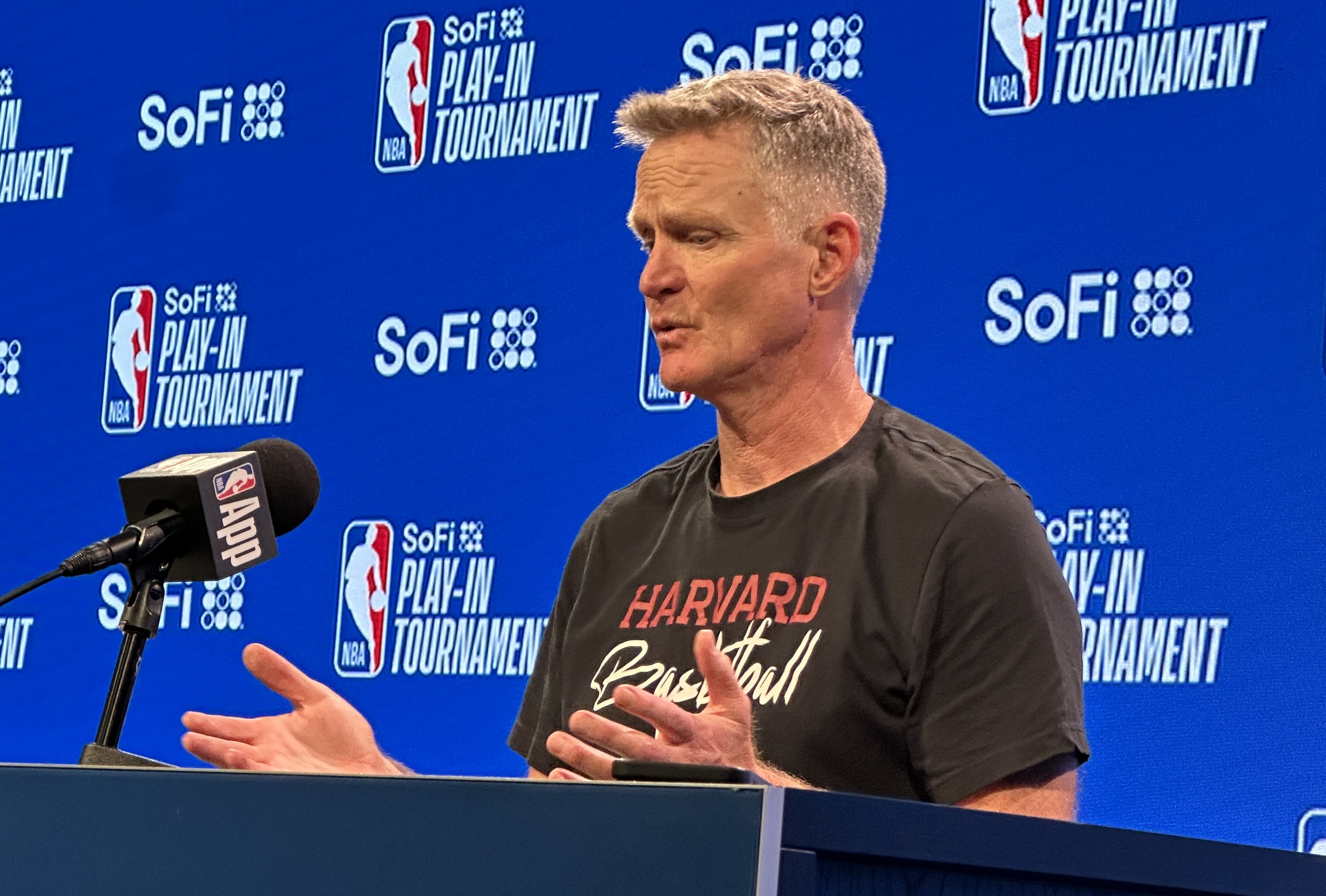 Steve Kerr in his Harvard Basketball t-shirt