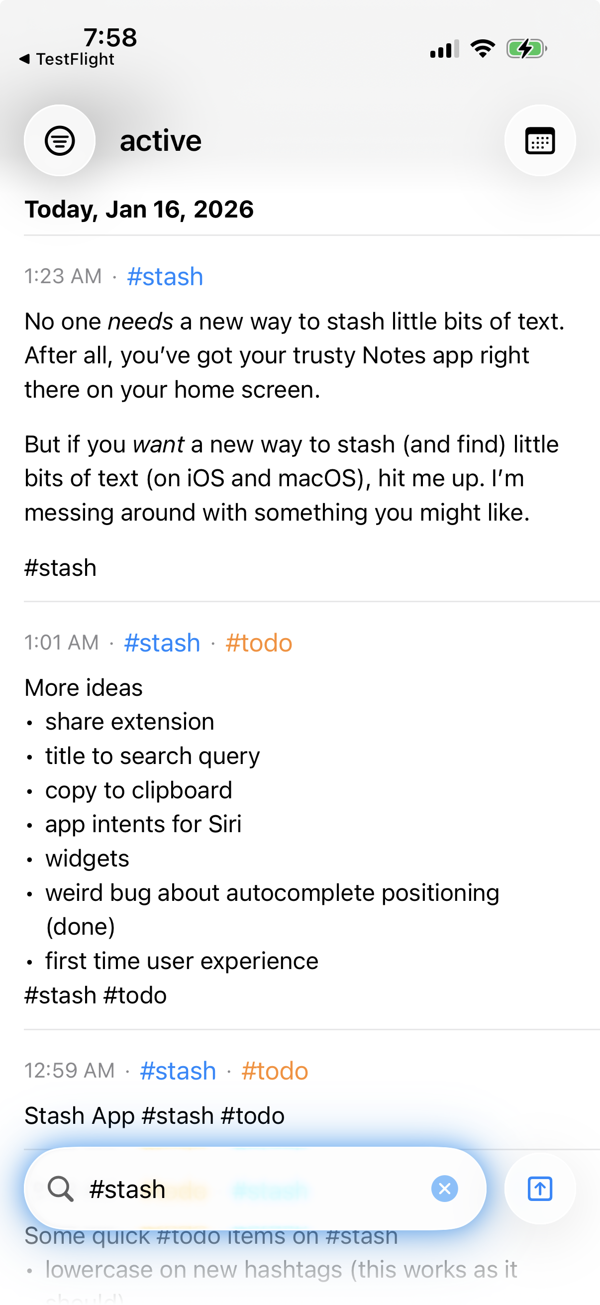 Stash App on iPhone